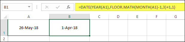 Formula Excel per la data di inizio trimestre