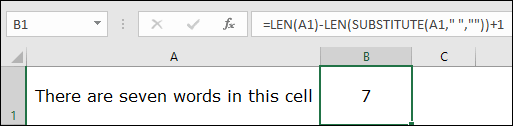 صيغة لحساب الكلمات في Excel باستخدام بديل لين
