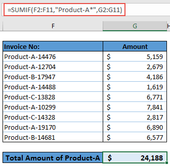 Formel zur Verwendung von Platzhaltern mit Sumif Excel