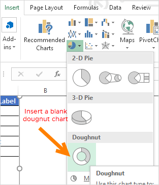 insert a blank doughnut chart to create a speedometer in excel