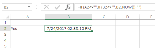 insérer un horodatage dans Excel avec une référence circulaire entrer une valeur
