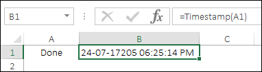 insert a timestamp in excel vba function