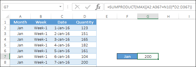 fórmula max if sin matrices usando sumproduct