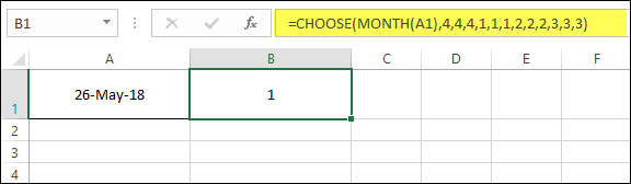 número de trimestre de Excel usando la fórmula del año fiscal