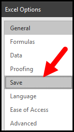 Untuk mengaktifkan penyimpanan otomatis, klik tab Simpan untuk memulihkan file yang belum disimpan setelah itu