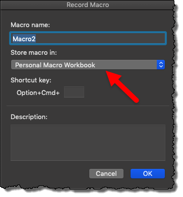 per creare una cartella di lavoro macro xlsb personale in Excel su Mac selezionare dal menu a discesa