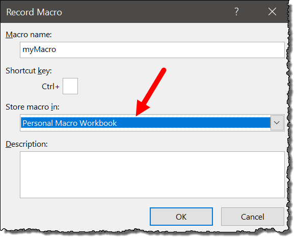per creare una cartella di lavoro macro xlsb personale in Excel Windows selezionare dal menu a discesa