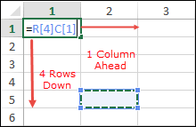 قم بإحالة b5 من a1 باستخدام النمط المرجعي r1c1