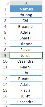 select a cell to count unique values