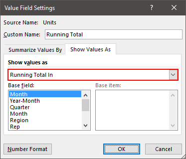 select running total from tab to add running total in pivot table