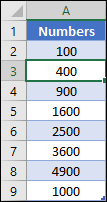 选择任何表格单元格以使用 Power query 在 Excel 中计算平方根