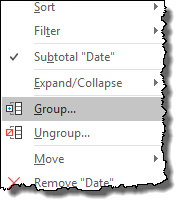tabella pivot suggerimenti Excel trucchi per raggruppare le date fare clic sul gruppo