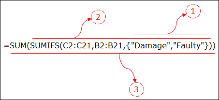 tres partes de fórmula para usar o lógica en sumifs sumif