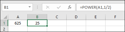 use la función de potencia para calcular la raíz cuadrada de un número en Excel