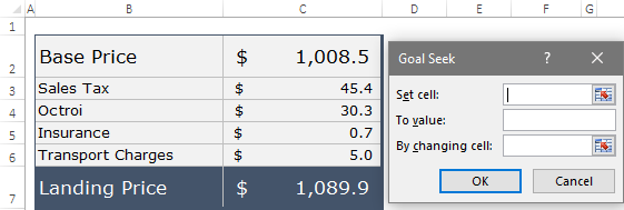 gunakan pencarian sasaran di Excel untuk menghitung harga akhir yang baru