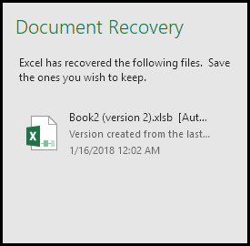 volet de récupération automatique pour les fichiers non enregistrés